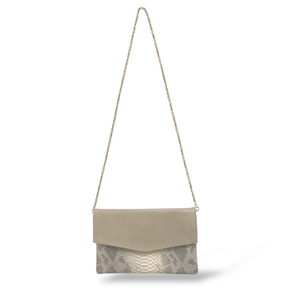 [5x$25] ⭐️ Gray Clutch Faux Snakeskin Removable Gold Chain Strap Crossbody Bag